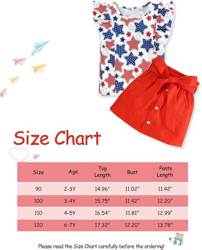 Toddler Baby Girl 4th of July Outfits Star Full Print Flying Sleeve Top Solid Button Skirt Independence Day Clothes Set in Saudi Arabia