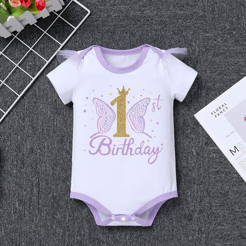 IDOPIP Butterfly 1st Birthday Outfit Baby Girl Sequin Butterfly Romper Tutu Skirt Headband Costume for Cake Smash Photo Shoot in Kuwait