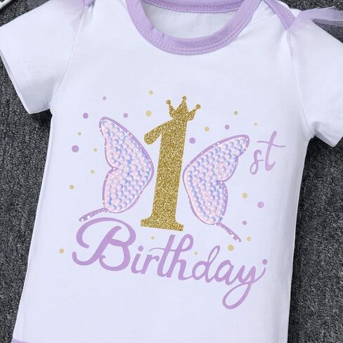 IDOPIP Butterfly 1st Birthday Outfit Baby Girl Sequin Butterfly Romper Tutu Skirt Headband Costume for Cake Smash Photo Shoot in Kuwait