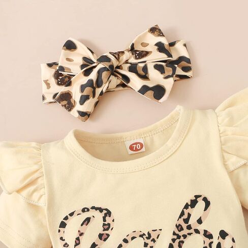 MIEKISA Baby Girls Romper and Leopard Mesh Dress Sets With Headband in Kuwait
