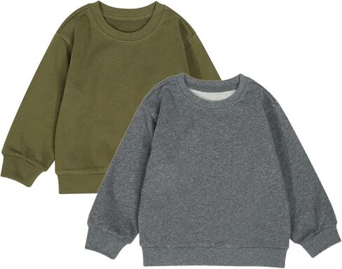 Teach Leanbh Toddler Baby Boys Girls 2 Pack Sweatshirt Crewneck Cotton Long Sleeve Solid Color Pullover Tops in Kuwait