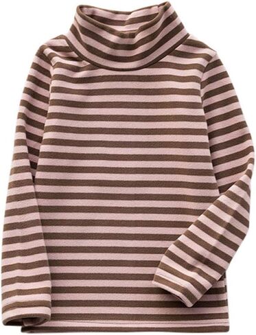 JWWN Little Boys Girls Thermal Tops Kids Winter Undershirt Stripe Turtleneck Fleece Baselayer Long Sleeve T Shirts in Saudi Arabia