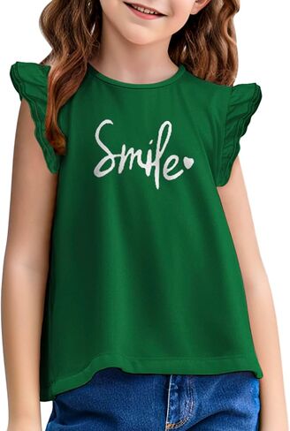 Arshiner Girls Basic Ruffle Sleeve Cute T-Shirt Stretchy Tunic Tank Tops School Blouse in Saudi Arabia
