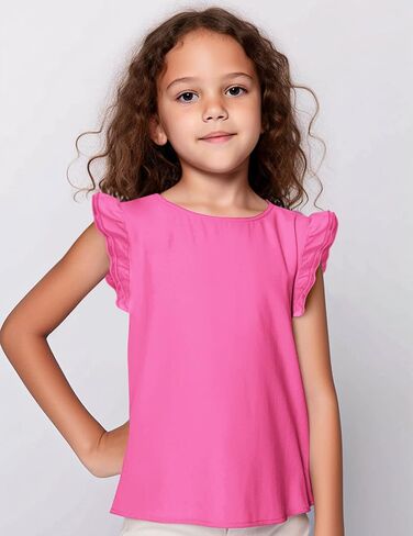 Arshiner Girls Basic Ruffle Sleeve Cute T-Shirt Stretchy Tunic Tank Tops School Blouse in Saudi Arabia