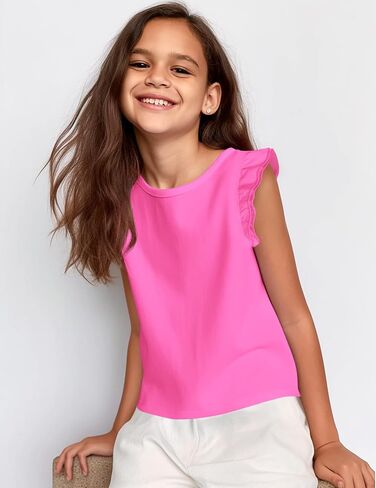 Arshiner Girls Basic Ruffle Sleeve Cute T-Shirt Stretchy Tunic Tank Tops School Blouse in Saudi Arabia