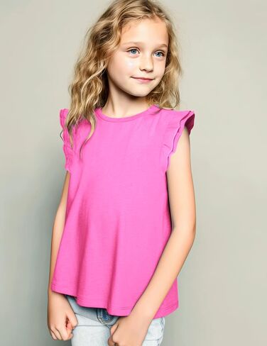 Arshiner Girls Basic Ruffle Sleeve Cute T-Shirt Stretchy Tunic Tank Tops School Blouse in Saudi Arabia
