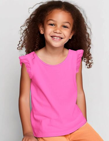 Arshiner Girls Basic Ruffle Sleeve Cute T-Shirt Stretchy Tunic Tank Tops School Blouse in Saudi Arabia