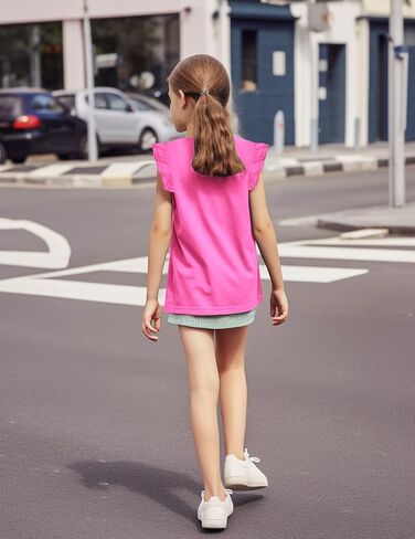 Arshiner Girls Basic Ruffle Sleeve Cute T-Shirt Stretchy Tunic Tank Tops School Blouse in Saudi Arabia