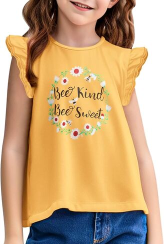 Arshiner Girls Basic Ruffle Sleeve Cute T-Shirt Stretchy Tunic Tank Tops School Blouse in Saudi Arabia