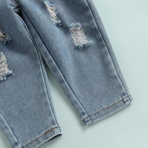 Toddler Baby Girls 2pcs Jeans Outfits, Denim Off-Shoulder Crop Tops+High Waist Ripped Jeans with Pockets 6 Months-6Y in Saudi Arabia
