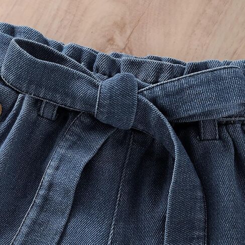 Toddler Baby Girls 2pcs Jeans Outfits, Denim Off-Shoulder Crop Tops+High Waist Ripped Jeans with Pockets 6 Months-6Y in Saudi Arabia