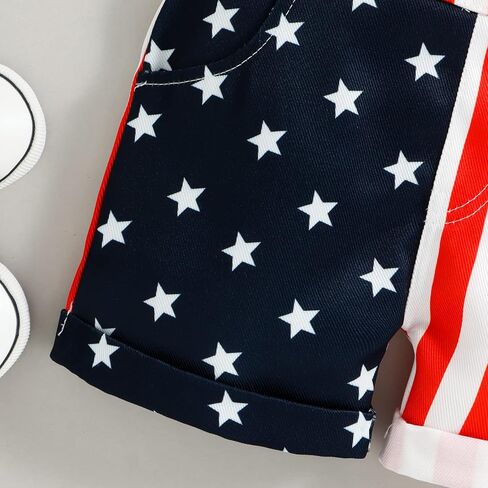 4th of July Unisex Baby Girl Boy Bib Overalls American Flag Romper Strap Jumpsuits Casual Pocket Shorts Patriotic Outfit in Saudi Arabia