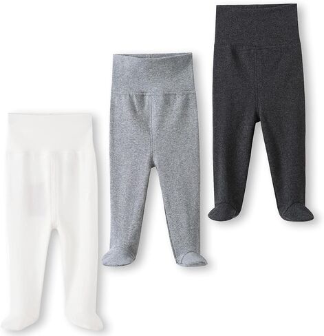 ACESTAR Newborn Infant Baby Boys Girls Cotton High Waist Footed Pants Casual Leggings with Feet 0-12 Months 3-PACK/1-PACK in Saudi Arabia