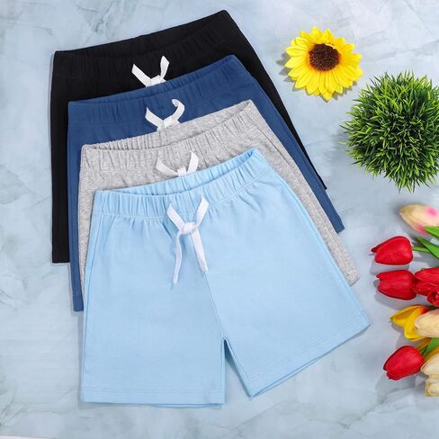Resinta 4 Packs Unisex Baby Toddler Cotton Shorts Baby Pull-on Shorts with Drawstring Soft Summer Clothes for Daily Wear in Kuwait
