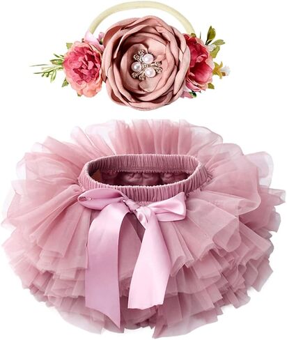 Baby Girls Tutu Skirt with Diaper Cover Soft Tulle Bloomers and Headband Sets 6M-3T in Saudi Arabia