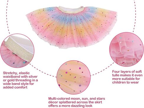 Simplicity Baby Girl's Rainbow Tutu Skirt 4-Layer Tulle Princess Ballet Dress in Saudi Arabia