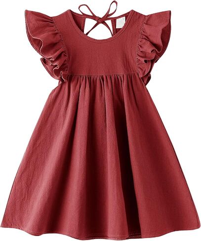 Toddler Baby Girl Cotton Linen Ruffle Halter Dress | Sleeveless with ruffled, Solid color, Summer, Kids sundress in Saudi Arabia
