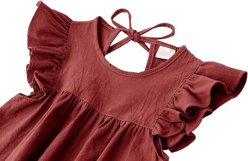 Toddler Baby Girl Cotton Linen Ruffle Halter Dress | Sleeveless with ruffled, Solid color, Summer, Kids sundress in Saudi Arabia