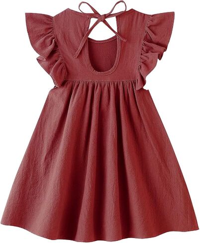 Toddler Baby Girl Cotton Linen Ruffle Halter Dress | Sleeveless with ruffled, Solid color, Summer, Kids sundress in Saudi Arabia