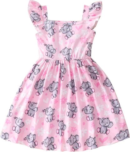 Popshion Girls Dresses Flutter Sleeve Swing Sundress Toddler Summer Clothes Kid Birthday Party Sleeveless Dress 1-8 Years Old in Kuwait
