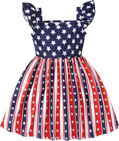 Popshion Girls Dresses Flutter Sleeve Swing Sundress Toddler Summer Clothes Kid Birthday Party Sleeveless Dress 1-8 Years Old in Saudi Arabia