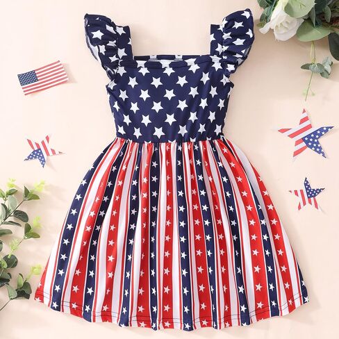 Popshion Girls Dresses Flutter Sleeve Swing Sundress Toddler Summer Clothes Kid Birthday Party Sleeveless Dress 1-8 Years Old in Saudi Arabia
