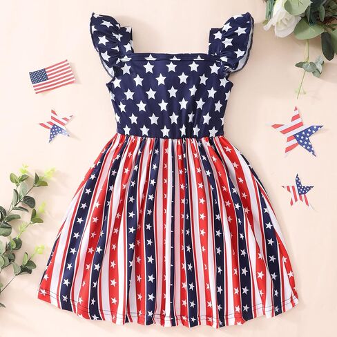 Popshion Girls Dresses Flutter Sleeve Swing Sundress Toddler Summer Clothes Kid Birthday Party Sleeveless Dress 1-8 Years Old in Saudi Arabia