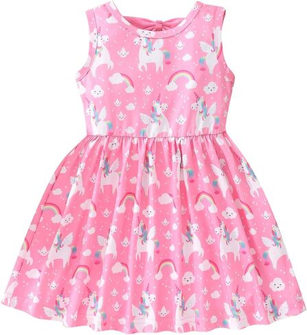 Popshion Toddler Summer Dresses for Girls Leopard Print Dress Back Bowknot Dress Dinosaur Clothes Kids Sleeveless Sundress in Saudi Arabia