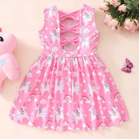 Popshion Toddler Summer Dresses for Girls Leopard Print Dress Back Bowknot Dress Dinosaur Clothes Kids Sleeveless Sundress in Saudi Arabia
