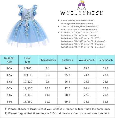Weileenice Flower Girl Lace Dress Pageant Kids Wedding Christmas Holiday Party Dresses in Kuwait