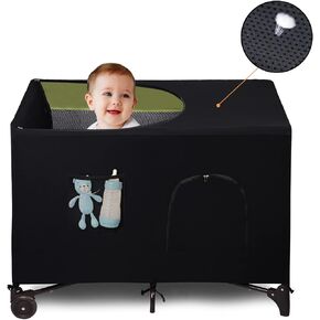 Crib Blackout Cover for Pack N Play - Travel Crib Cover, Breathable Baby Netting Cover/Tent for Indoor or Outdoor Portable Stretchy Blackout Tent, Net Curtains