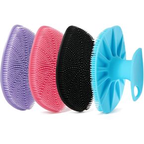 Baby Bath Brush, Exfoliating and Massaging Cradle Cap Bath Brushes - Silicone Cradle Cap Scrubber for Newborns,Babies Essential for Dry Skin, Cradle Cap and Eczema (Blue + Pink)