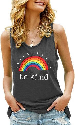 تي شيرت رياضي فضفاض مناسب للسيدات من Be Kind مطبوع عليه حروف جرافيك قوس قزح وأكمام قصيرة تي شيرت Kindness Teacher تي شيرت in Kuwait