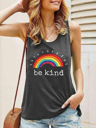 تي شيرت رياضي فضفاض مناسب للسيدات من Be Kind مطبوع عليه حروف جرافيك قوس قزح وأكمام قصيرة تي شيرت Kindness Teacher تي شيرت in Kuwait