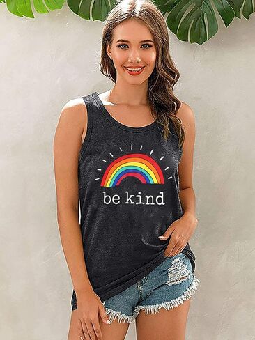 تي شيرت رياضي فضفاض مناسب للسيدات من Be Kind مطبوع عليه حروف جرافيك قوس قزح وأكمام قصيرة تي شيرت Kindness Teacher تي شيرت in Kuwait