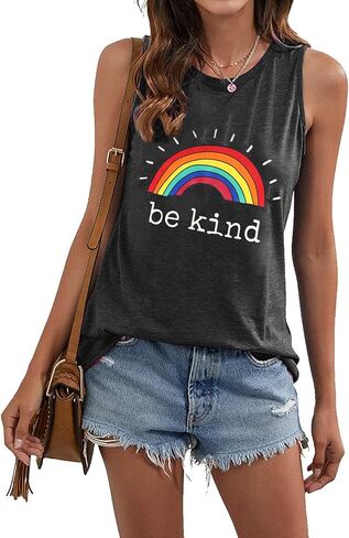 تي شيرت رياضي فضفاض مناسب للسيدات من Be Kind مطبوع عليه حروف جرافيك قوس قزح وأكمام قصيرة تي شيرت Kindness Teacher تي شيرت in Kuwait