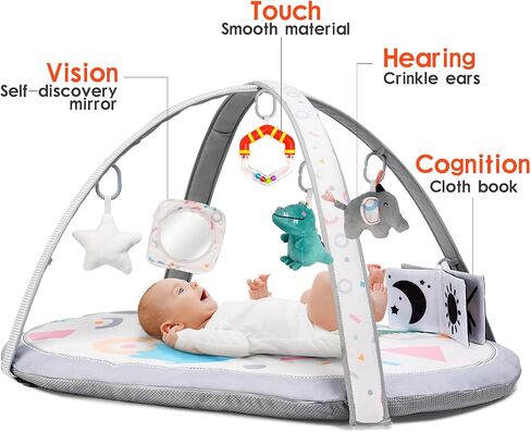 Lupantte Baby Gym Play Mat with 9 Toys for Sensory and Motor Skill Development Language Discovery, Thicker Non-Slip Activity Ball Pit, Green Tree Newborns, Babies to Toddlers as Gift in Kuwait