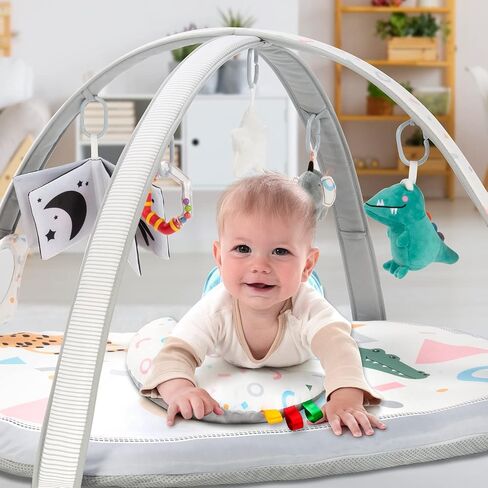 Lupantte Baby Gym Play Mat with 9 Toys for Sensory and Motor Skill Development Language Discovery, Thicker Non-Slip Activity Ball Pit, Green Tree Newborns, Babies to Toddlers as Gift in Kuwait