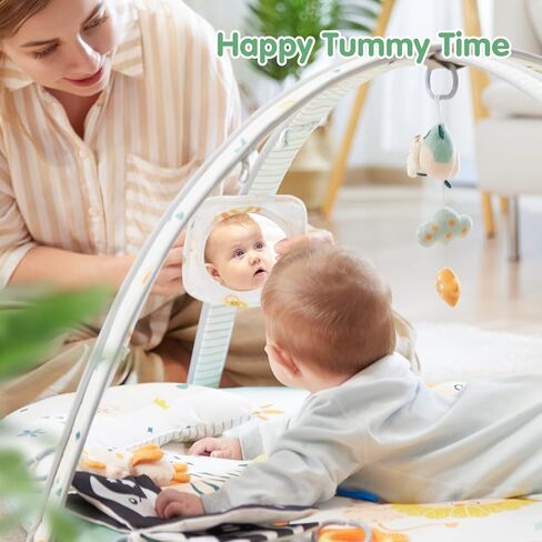 Lupantte Baby Gym Play Mat with 9 Toys for Sensory and Motor Skill Development Language Discovery, Thicker Non-Slip Activity Ball Pit, Green Tree Newborns, Babies to Toddlers as Gift in Kuwait