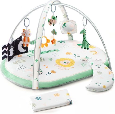 Lupantte Baby Gym Play Mat with 9 Toys for Sensory and Motor Skill Development Language Discovery, Thicker Non-Slip Activity Ball Pit, Green Tree Newborns, Babies to Toddlers as Gift in Kuwait