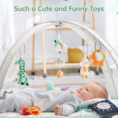 Lupantte Baby Gym Play Mat with 9 Toys for Sensory and Motor Skill Development Language Discovery, Thicker Non-Slip Activity Ball Pit, Green Tree Newborns, Babies to Toddlers as Gift in Kuwait