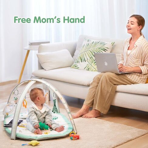 Lupantte Baby Gym Play Mat with 9 Toys for Sensory and Motor Skill Development Language Discovery, Thicker Non-Slip Activity Ball Pit, Green Tree Newborns, Babies to Toddlers as Gift in Kuwait
