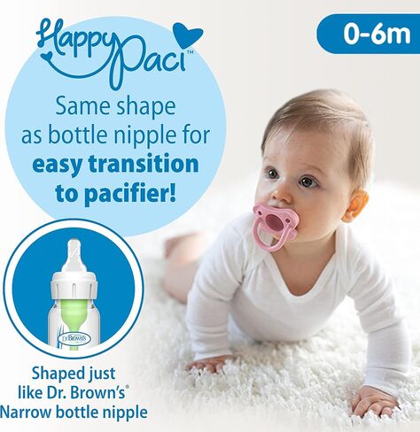 Dr. Brown's HappyPaci 100% Silicone Baby Pacifier, Contoured One-Piece Design, White, Blue, Light Blue, 0-6m, BPA-Free, 6 Pack in Saudi Arabia