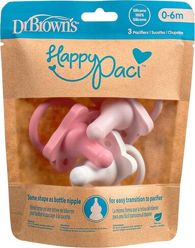 Dr. Brown's HappyPaci 100% Silicone Baby Pacifier, Contoured One-Piece Design, White, Blue, Light Blue, 0-6m, BPA-Free, 6 Pack in Saudi Arabia