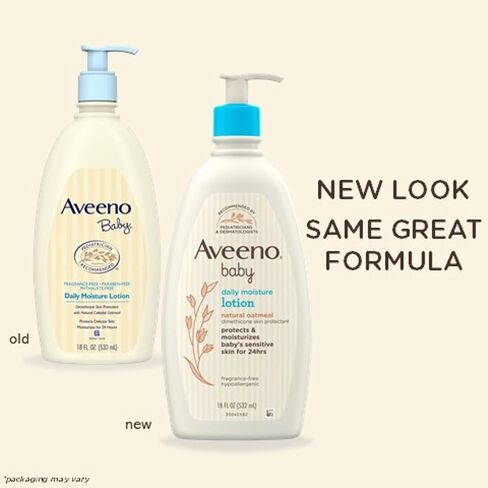 Aveeno Baby Daily Moisture Moisturizing Lotion for Delicate Skin with Natural Colloidal Oatmeal & Dimethicone, Hypoallergenic, Fragrance-, Phthalate- & Paraben-Free, 18 fl. oz (Package May Vary) in Saudi Arabia