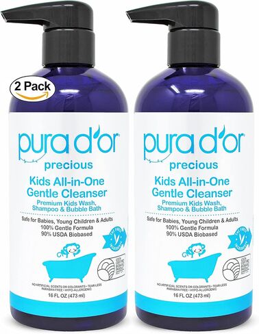 PURA D'OR 16 Oz Kids Wash - All-in-One Gentle Cleanser - USDA Biobased, Sulfate-Free, Tear-Less, Hypoallergenic, Premium, Shampoo & Bubble Bath in Saudi Arabia