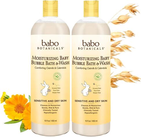 BABO Botanicals Moisturizing Oat & Calendula 2-in-1 Bubble Bath & Wash – Lightly Scented Gentle Cleanser for Dry or Sensitive Skin – Safe for Baby, Toddler, Kids & Family – Vegan – 1 or 2 Pack in Saudi Arabia