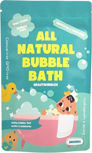 CrazyBubbles All Natural Bubble Bath for Kids & Baby, Hypoallergenic Bubble Bath Kids with Sensitive Skin, Gentle Eczema Safe Baby Essentials, Unscented Powder Mix with Colloidal Oats, Up to 30 Baths in Saudi Arabia