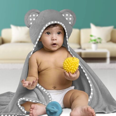 Set of 2 Hooded Baby Towels – White and Grey – Luxurious, Large and Super Absorbent – 30 x 30 Inch – Soft and Suitable for Infants, Toddlers and Kids – 400 GSM in Saudi Arabia