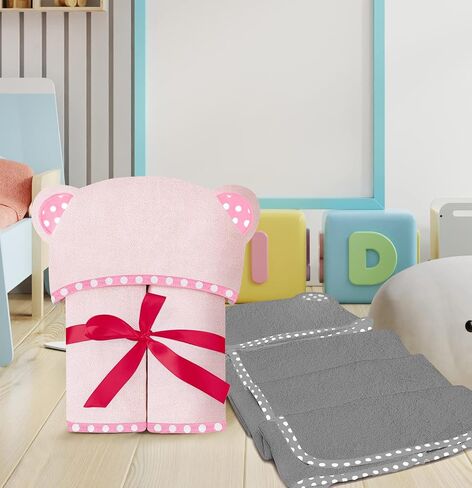 Set of 2 Hooded Baby Towels – White and Grey – Luxurious, Large and Super Absorbent – 30 x 30 Inch – Soft and Suitable for Infants, Toddlers and Kids – 400 GSM in Saudi Arabia